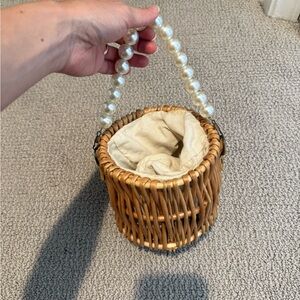Wicker Basket Bag with Pearl Handle